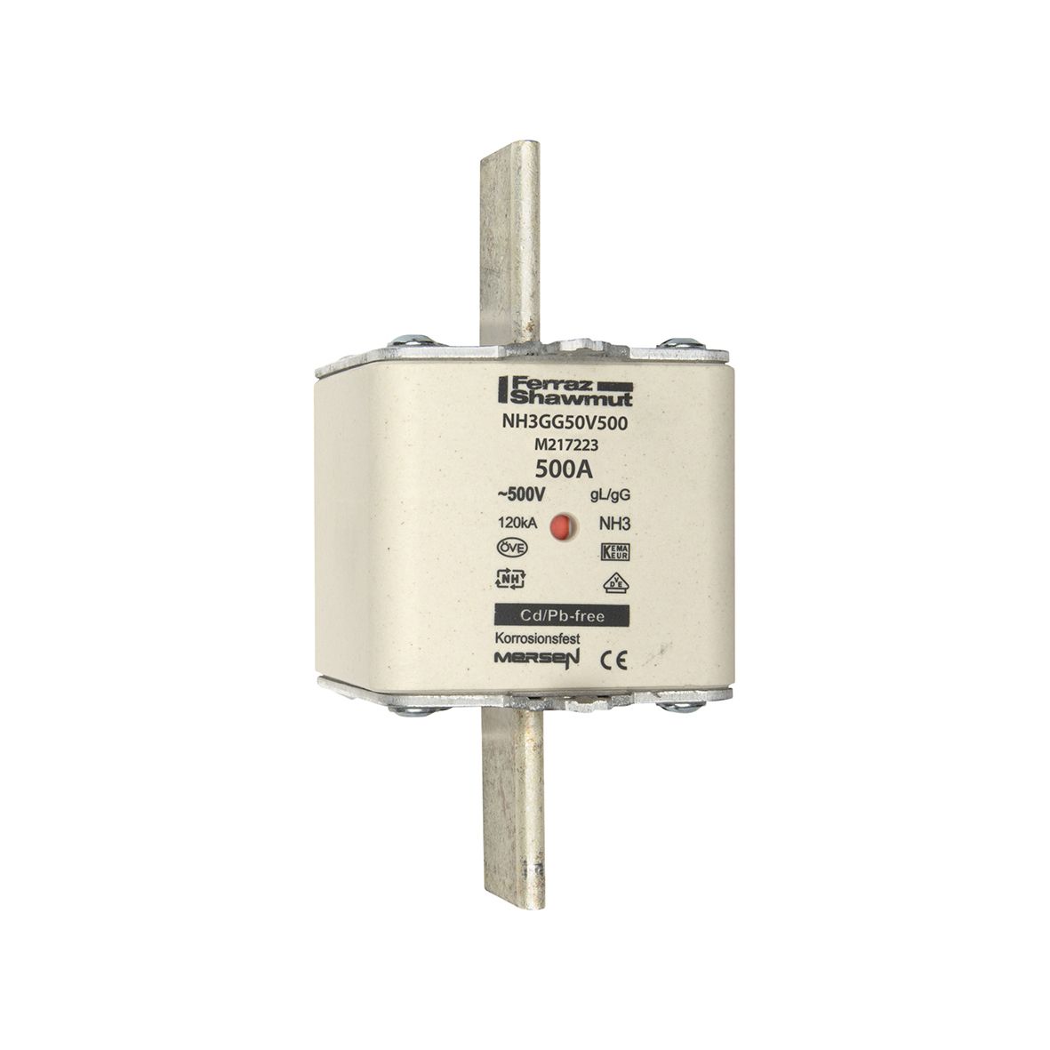 M217223 - NH fuse-link gG, 500VAC, size 3, 500A double indicator/live tags